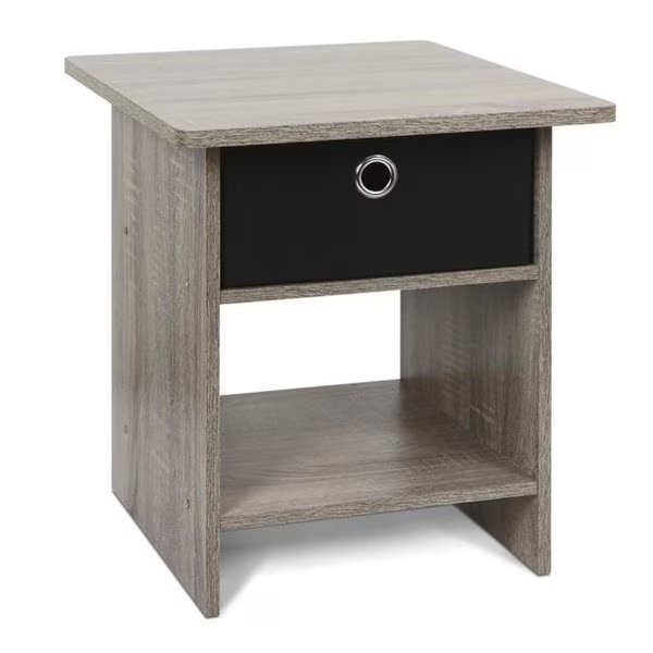 Furinno 10004GYW-BK End Table Night Stand with Bin Drawer; French Oak Grey & Black, Furinno, Mfr#: 10004GYW/BK